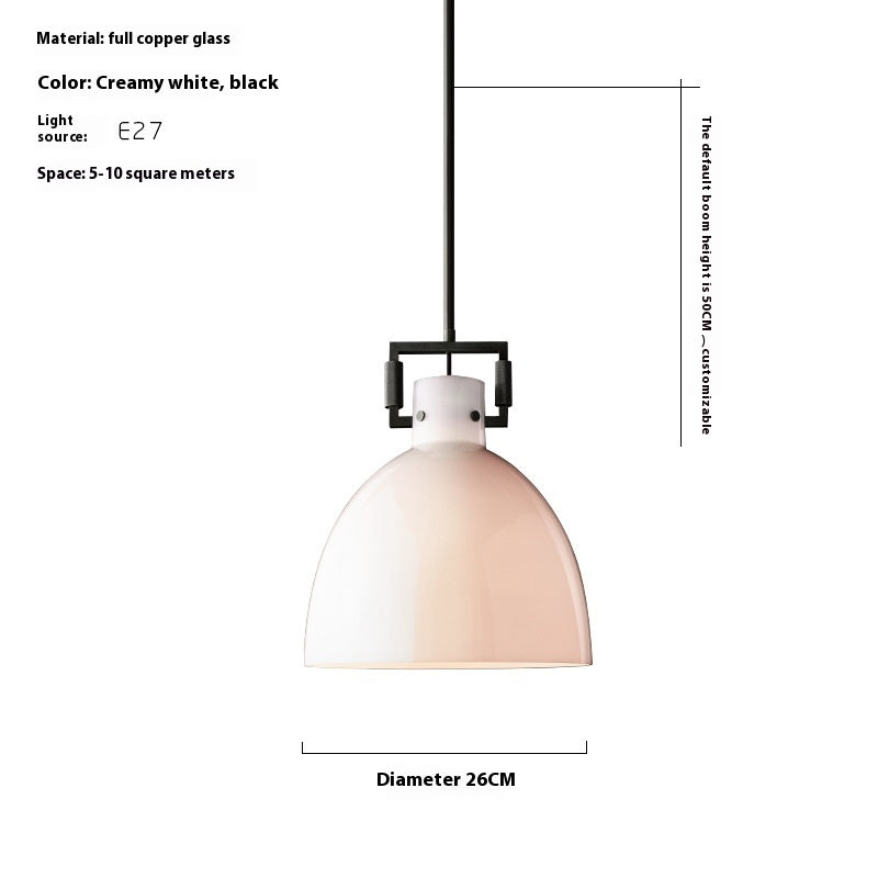 Light Color: Black Milky White 26CM - Simple American Retro Copper Restaurant Striped Glass Chandelier