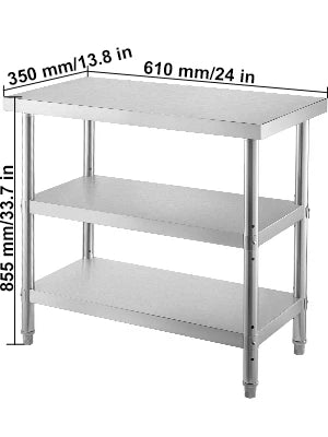 VEVOR Stainless Steel Work Table Storage Shelve Commercial Kitchen Food Prep with Installation for Home Projects Cafeteria Hotel