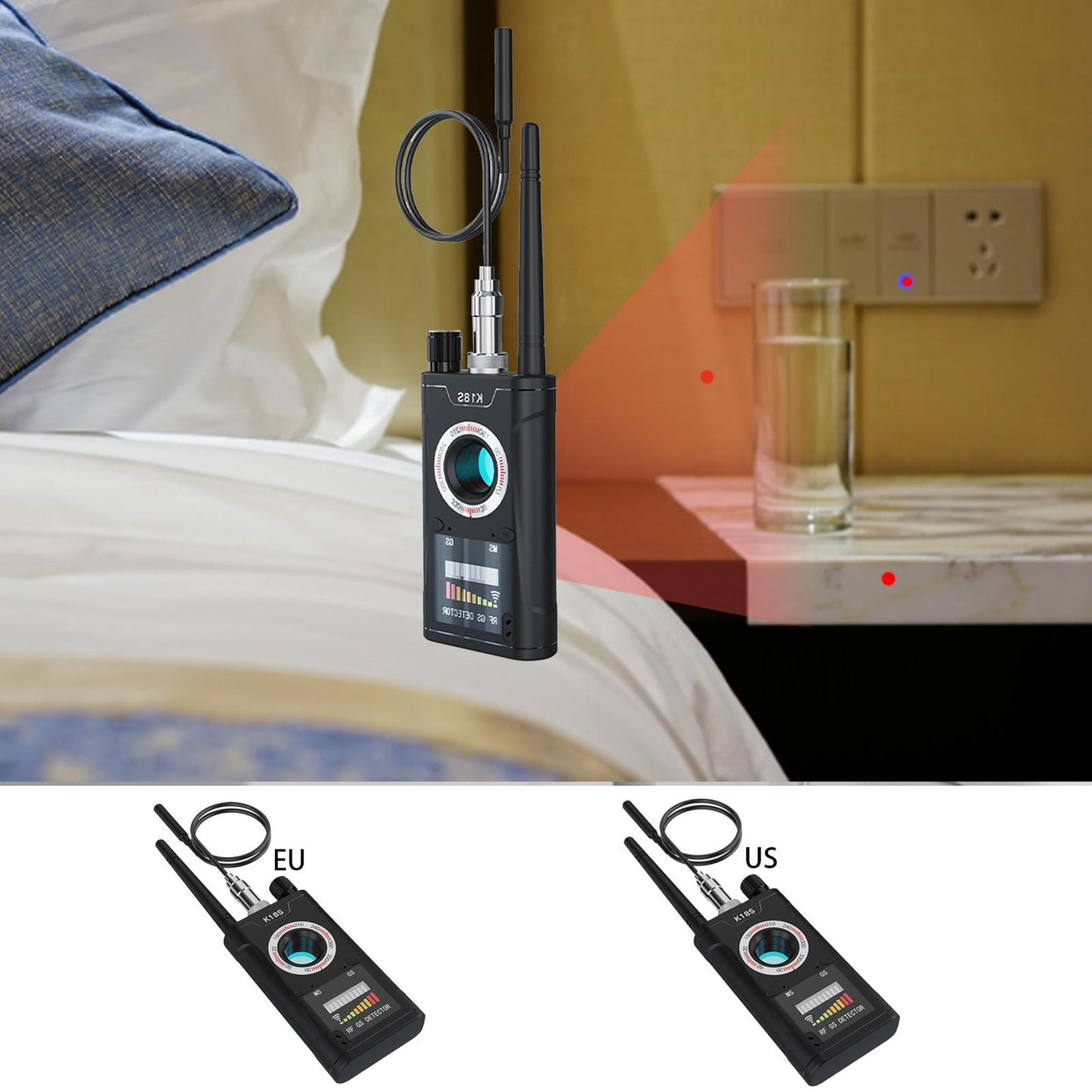 K18s Camera Detector Signal Detection Scanner Infrared Finder GPS Anti-location Detector for Home Office Hotel US Plug