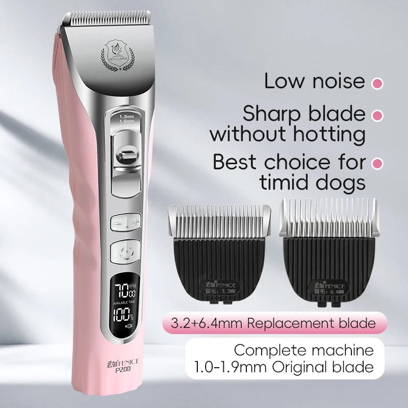 Fenice Pink Dog Hair Cutting Machine 5000mA Capacity Cordless LCD Screen Pets Dog Grooming Clippers Rechargeable Haircut Shaver