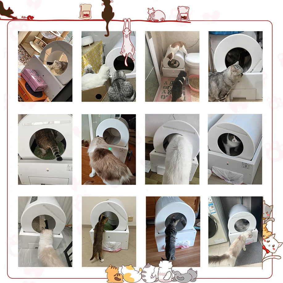 Tookfun Automatic Cat Litter Box Smart Low Noise Anti-Stick Pad Cats Toilet Self Cleaning Electric Poop Machine Pet Accessories
