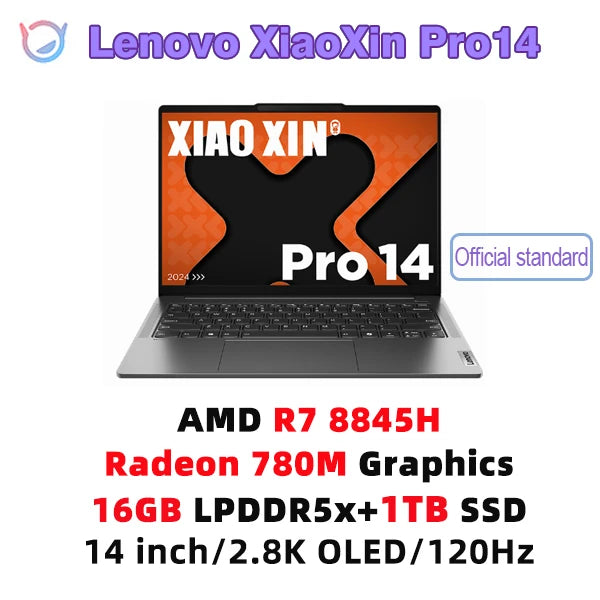 Lenovo Laptop 2024 Xiaoxin Pro 14 AMD R7 8845H 16/32GB 1T/2T SSD Radeon 780M 14“ 2.8K 120Hz OLED Al Notebook New PC