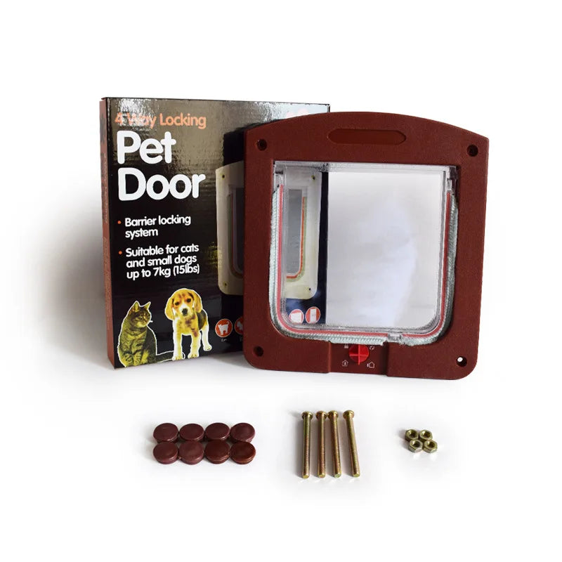 Pet door for cats and dogs, allowing controlled entry and exit, and featuring a two-way design