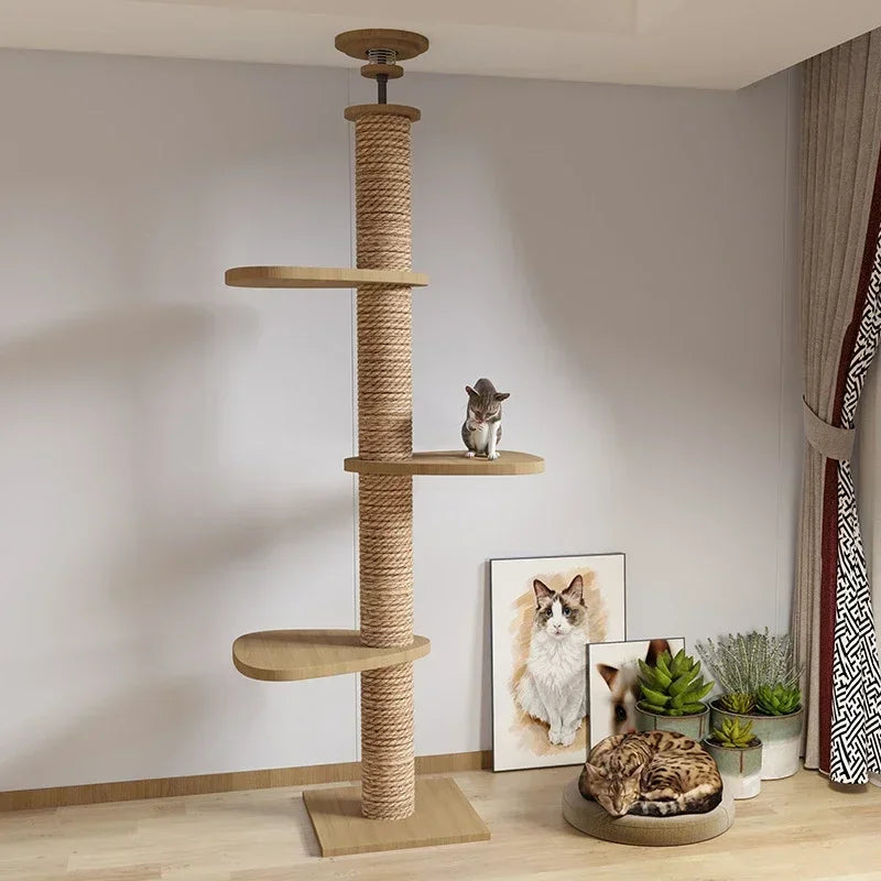 Cat Tree 5-Tier Floor to Ceiling Cat Tower Cactus Tall Climbing Tree with Scratching Post Hammock Dangling Ball for Indoor Cats