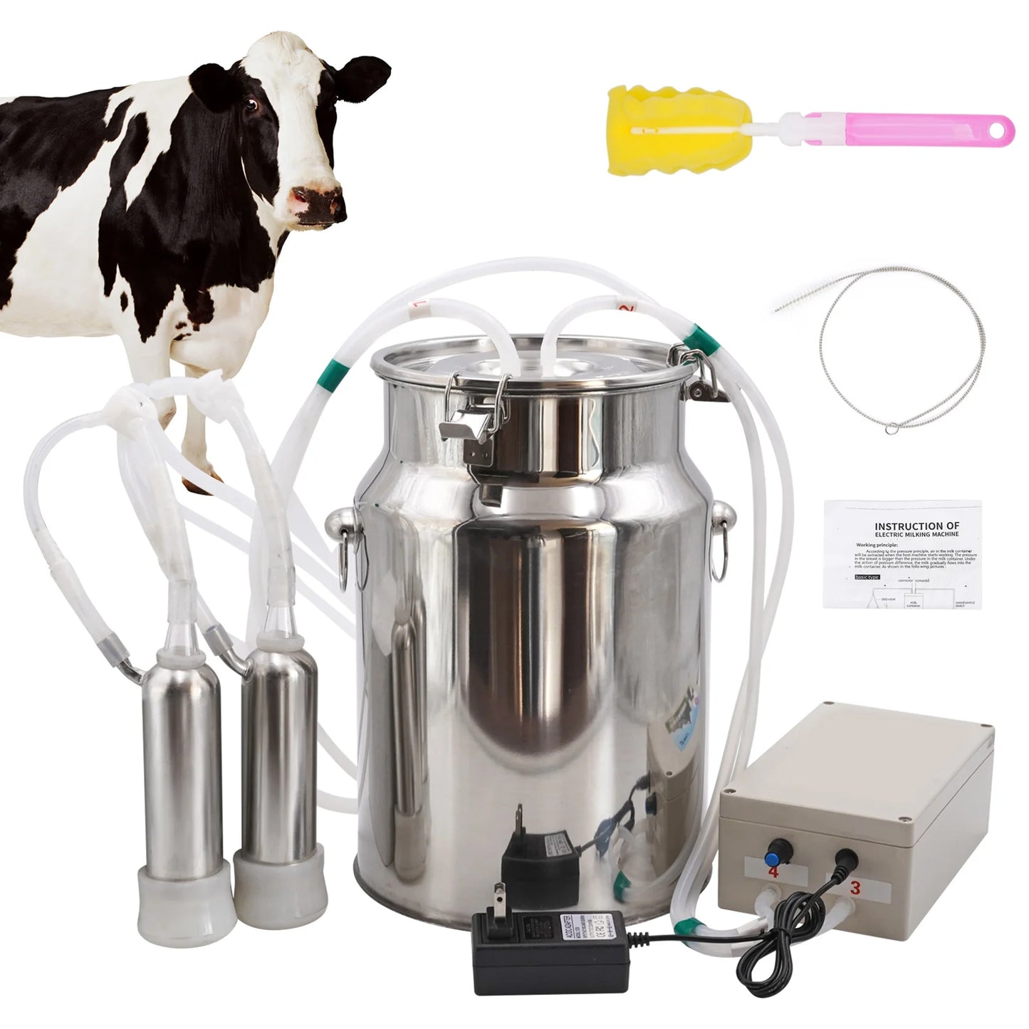 10L Electric Automatic Cattle Milking Machine 220V Goat Pulsating Milking Machine Stainless Steel Milker Bucket Vacuum Pump