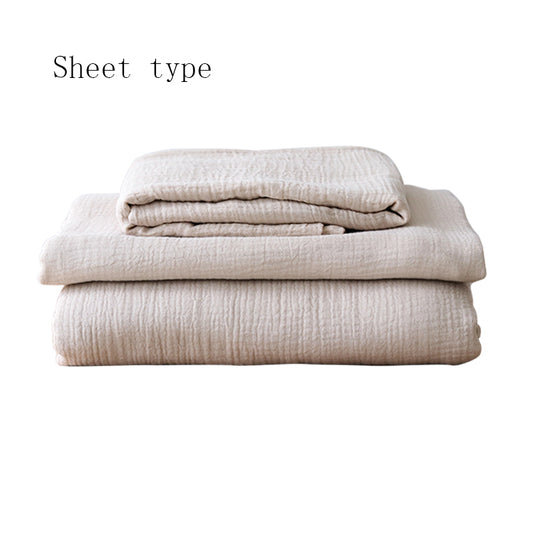 style: Sheet type, Bedding Size: 2M 4Pcs set-Beige, Color:  - Simple Household Cotton Washing Four-Piece Suit