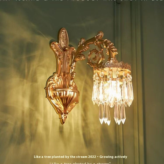 Light Source Power: Three Colors LED, Type: French Monocephalic Wall Lamp - European Style Living Room Double Headed Full Copper Wall Lamp