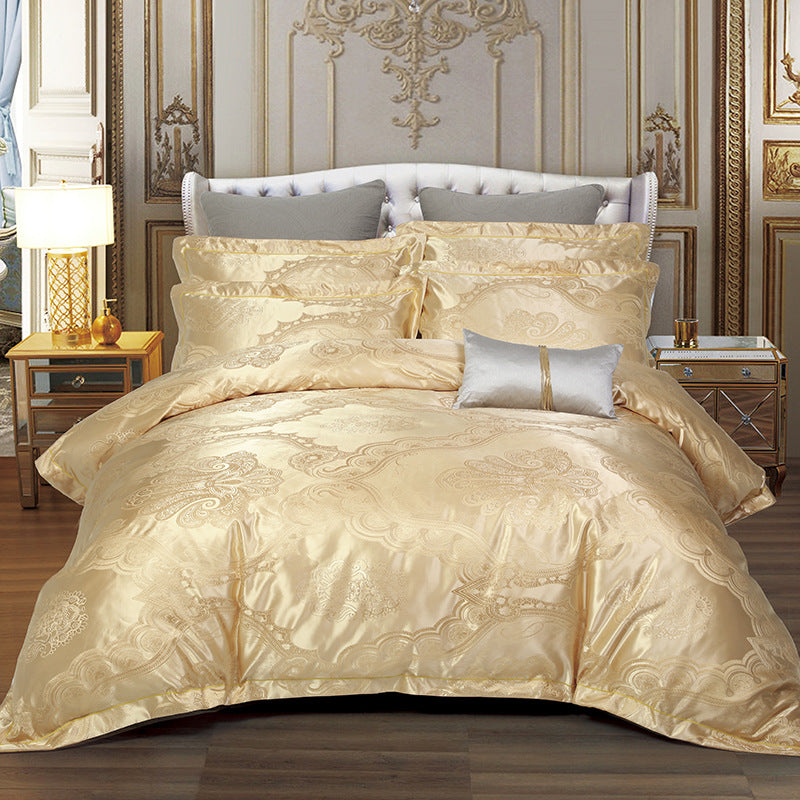 Color: Gold, Size: 2.0m - Four-piece cotton quilt cover