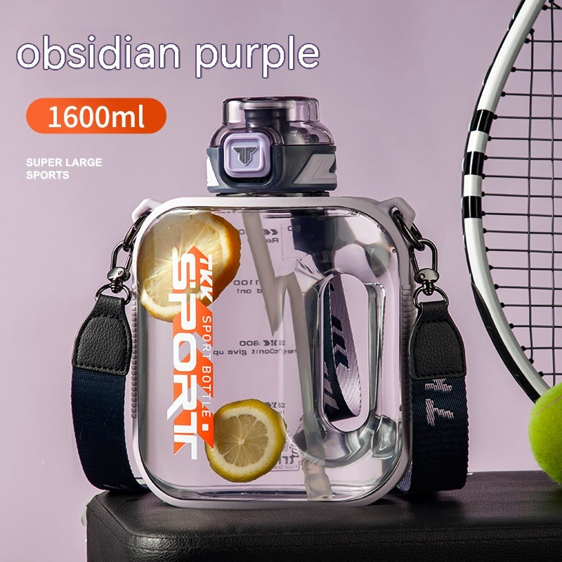Color: Purple, Capacity: 1600ml - Sports Large Water Bottle Large Capacity Outdoor Portable Barrels High Temperature Resistant