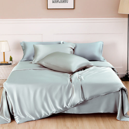 Color: Water grey, Size: 1.5m fitted sheet - Silk Four Piece Set, Solid Color, Simple Nordic Style