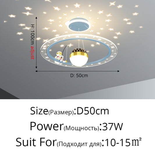 Color: Type B blue, style: Tri color dimming - Children's Room Bedroom Lamp Creative Space Astronaut Pendant Lamp