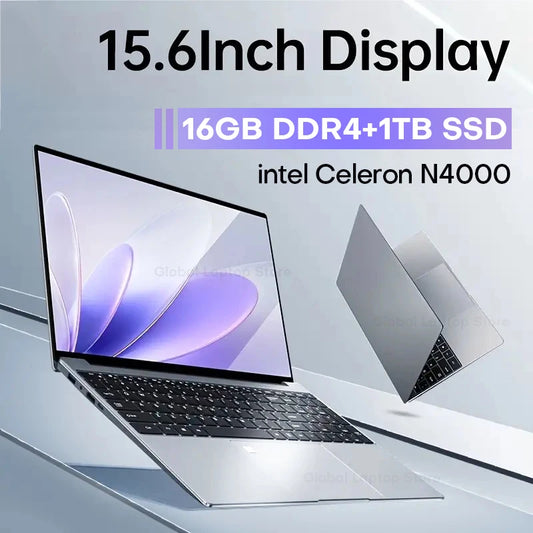 Intel Celeron N4000 15.6" Intel Notebook PC Gamer Ultra Slim Laptop Windows 11 Pro 16GB RAM 1TB 2TB SSD Office Study Computer PC