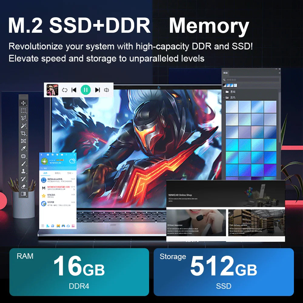 Intel Celeron N4000 15.6" Intel Notebook PC Gamer Ultra Slim Laptop Windows 11 Pro 16GB RAM 1TB 2TB SSD Office Study Computer PC