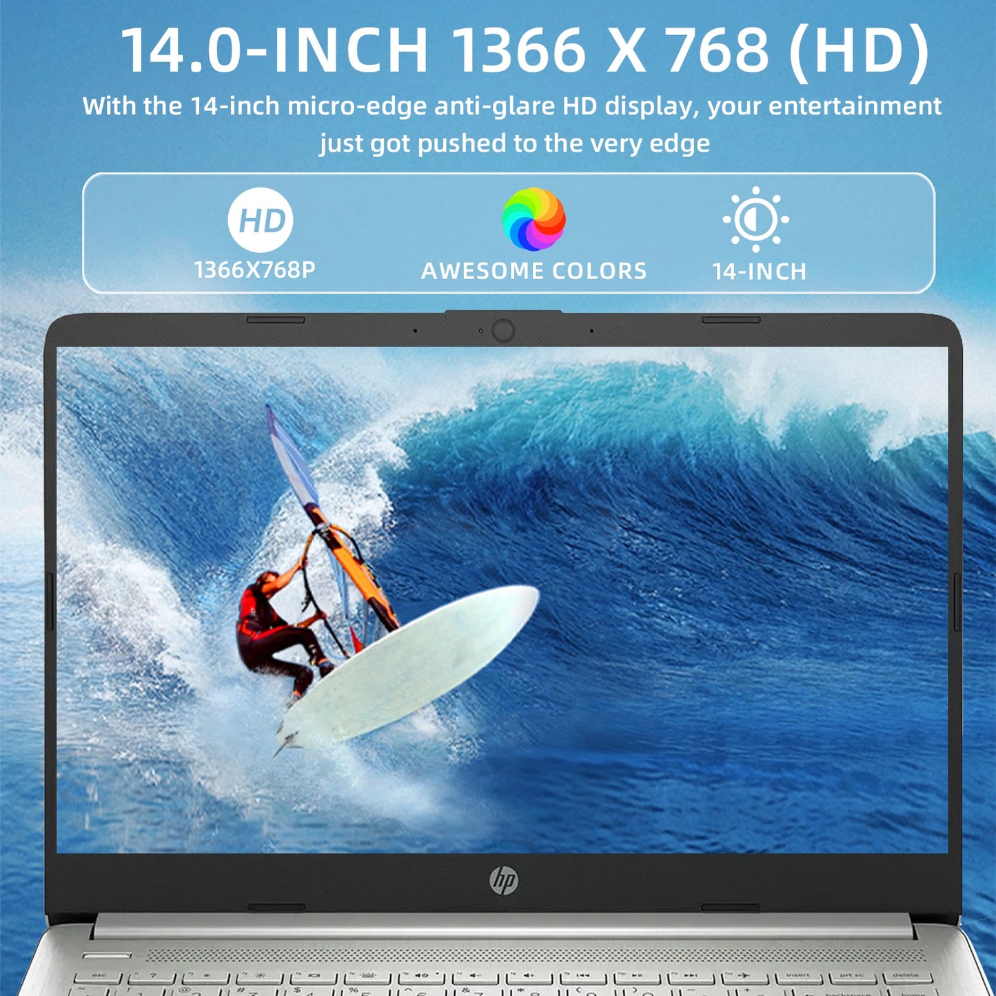 HP Newest 14" Business Laptop,Intel Celeron N4120,Up to16GB RAM,384GB Storage(128GB eMMC+256GB Micro SD),1Year Office 365,Silver