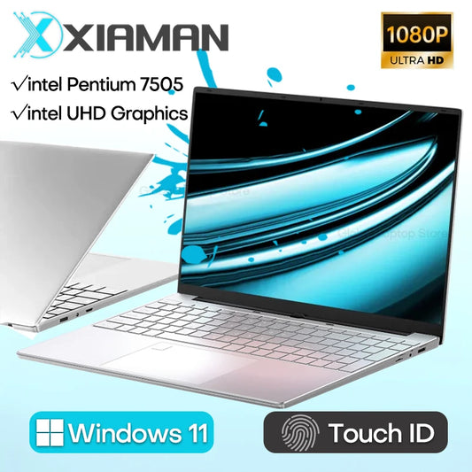 Xiaman 15.6" Laptop Computer intel Pentium 7505 Dual Core Laptops Windows 11 Portable PC Gamer Notebook with Fingerprint Unlock