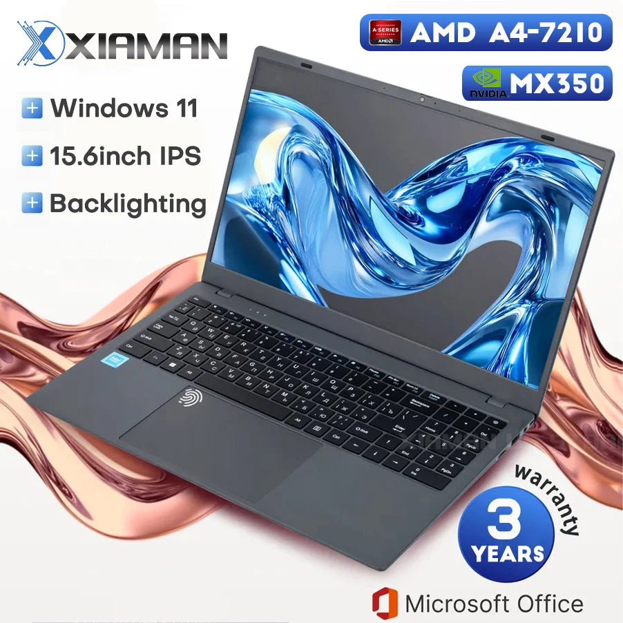 Xiaman 15.6" Gaming Laptop Computer AMD A4-7210 MX350 Discrete Graphics Notebook PC Fingerprint Unlock Laptops Windows 11 Pro