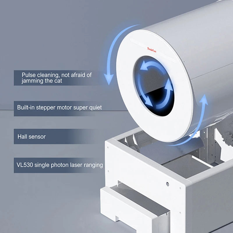 Tookfun Automatic Cat Litter Box Smart Low Noise Anti-Stick Pad Cats Toilet Self Cleaning Electric Poop Machine Pet Accessories