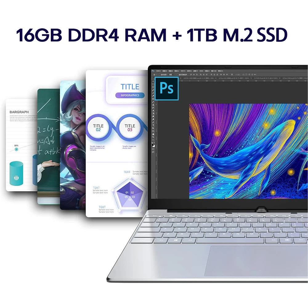 Xiaman 15.6" Laptop Computer intel Pentium 7505 Dual Core Laptops Windows 11 Portable PC Gamer Notebook with Fingerprint Unlock