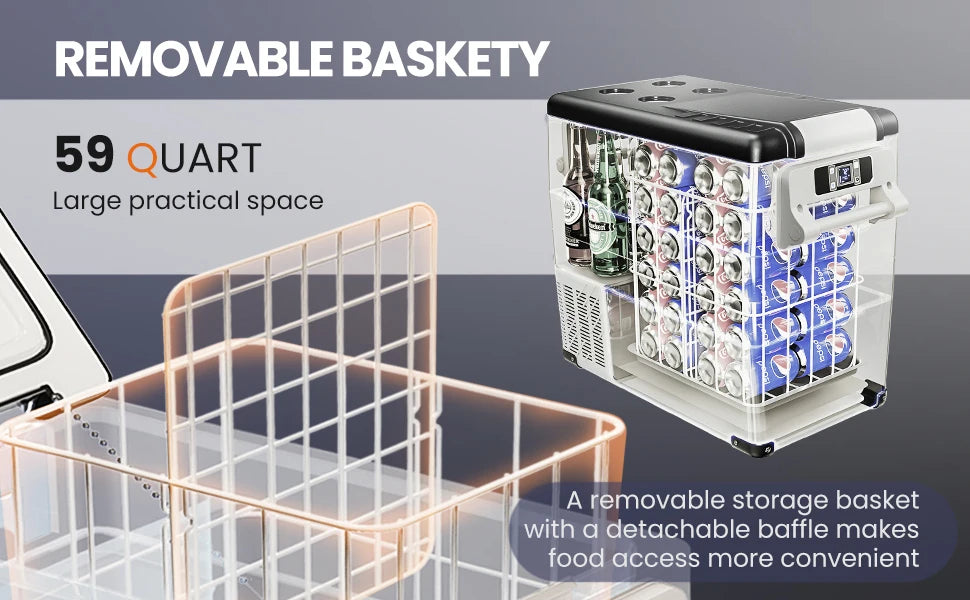 SIMZLIFE 55L Car Refrigerator 12/24V DC Fridge Freezer Dual Zone Portable Compressor Cooler for Camping Travel Truck