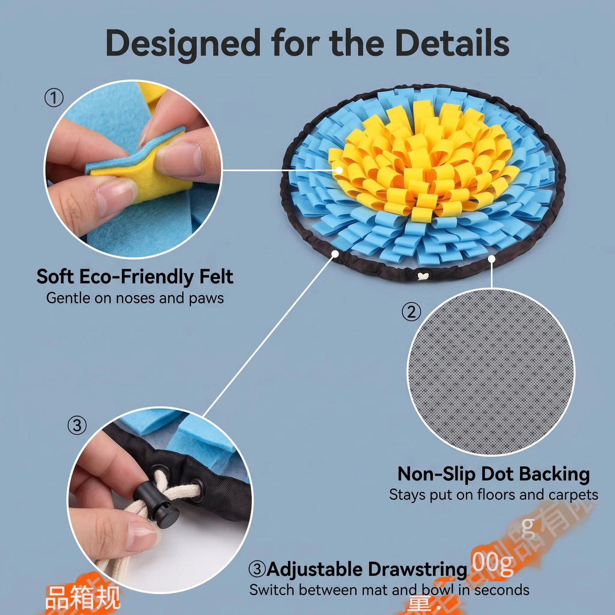 Pet Snuffle Mat for Dogs, Interactive Feed Game for Boredom, Encourages Natural Foraging Skills for Cats Dogs Bowl Travel Use