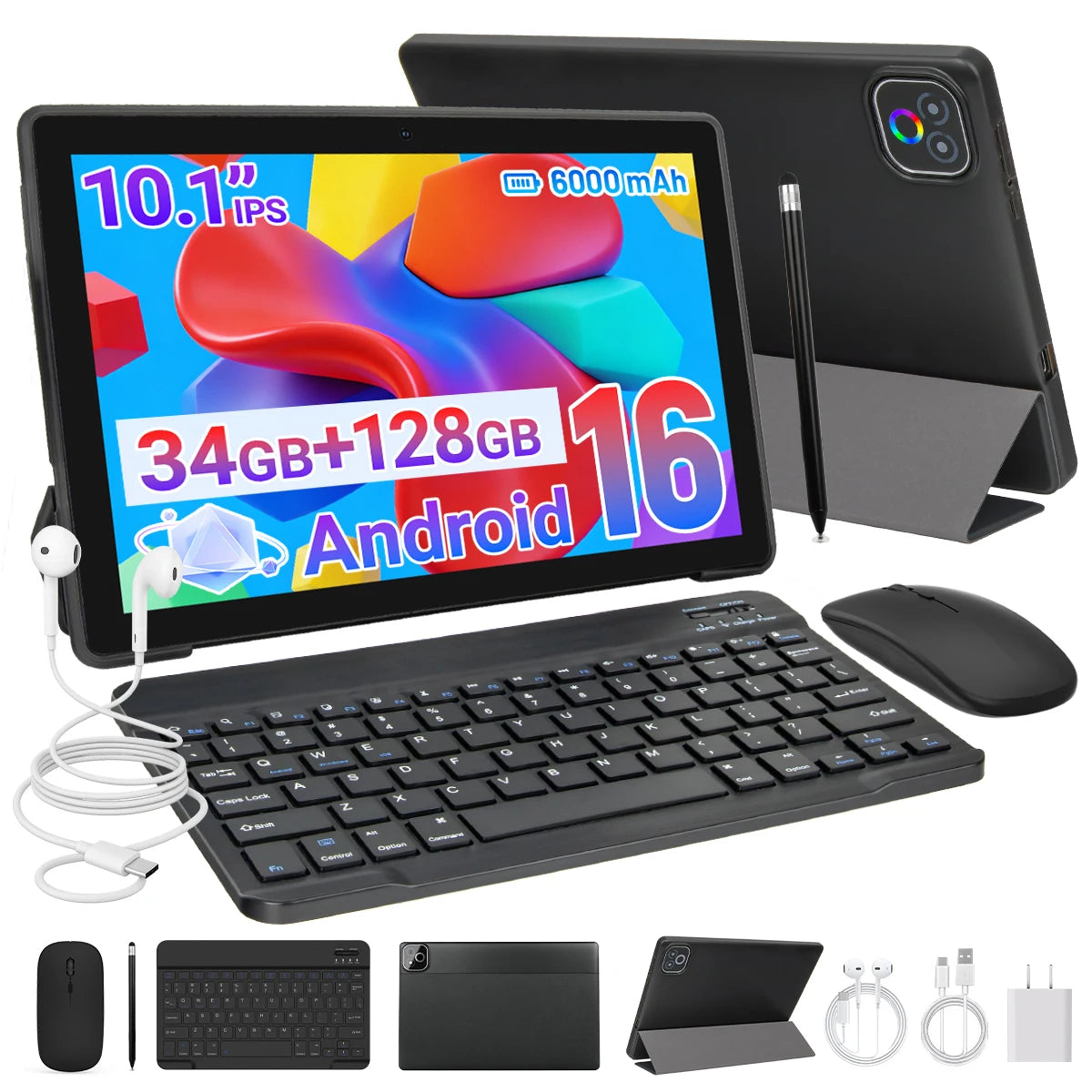 X6L 10.1 Inch Android 16 Tablet Octa‑Core 34GB(6GB Physical+28GB Virtual RAM) 128GB Storage 6000mAh Widevine L1 With Keyboard Case Stylus Mouse Earphone Full Bundle Learning Tablet