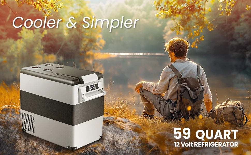 SIMZLIFE 55L Car Refrigerator 12/24V DC Fridge Freezer Dual Zone Portable Compressor Cooler for Camping Travel Truck