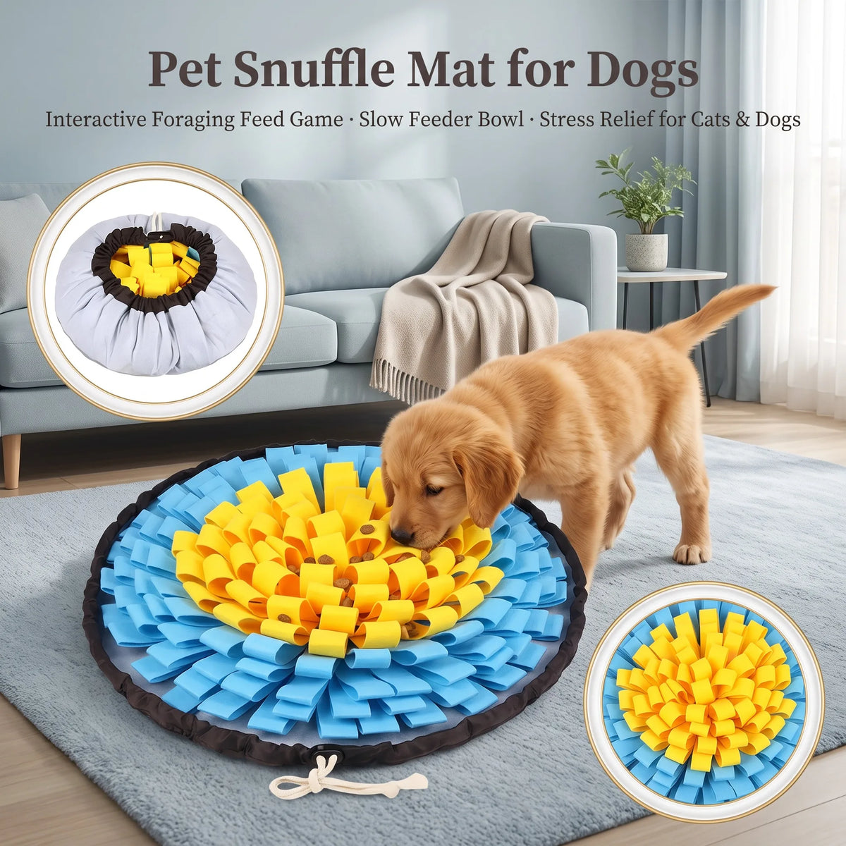 Pet Snuffle Mat for Dogs, Interactive Feed Game for Boredom, Encourages Natural Foraging Skills for Cats Dogs Bowl Travel Use