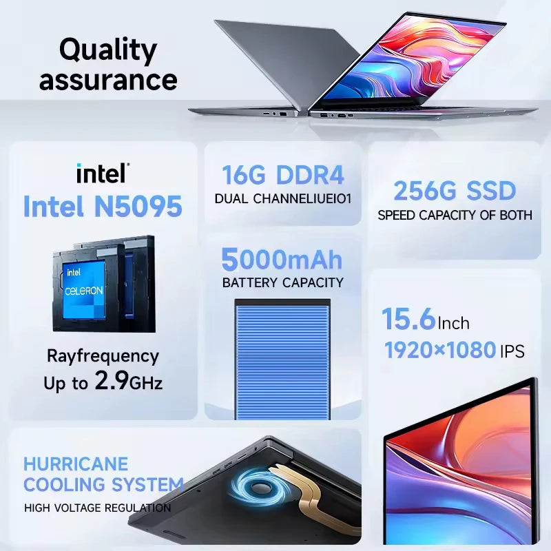 15.6 inch Laptop Computer Intel Celeron N5095 Notebook PC Gamer 16GB DDR4 1TB SSD Office Study PC Windows 11 Pro 1080P Laptops