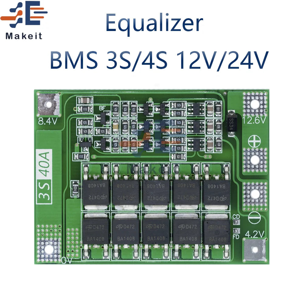 Equalizer 18650 Li-ion Lithium Battery Charger Protection Board Smart BMS 3S/4S 12V/24V 6A/10A/20A/25A/40A/60A With Balancers