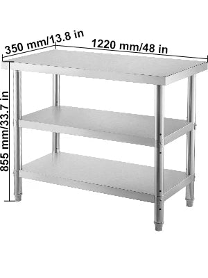 VEVOR Stainless Steel Work Table Storage Shelve Commercial Kitchen Food Prep with Installation for Home Projects Cafeteria Hotel