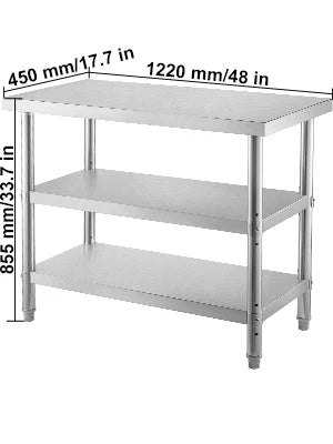 VEVOR Stainless Steel Work Table Storage Shelve Commercial Kitchen Food Prep with Installation for Home Projects Cafeteria Hotel