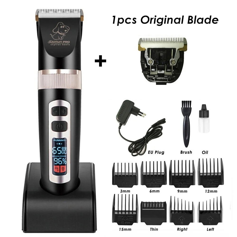 BaoRun P9 Dog Clipper Professional LCD Display Pet Cat Clippers Shaver Electrical Grooming Trimmer Rechargeable Haircut Machine