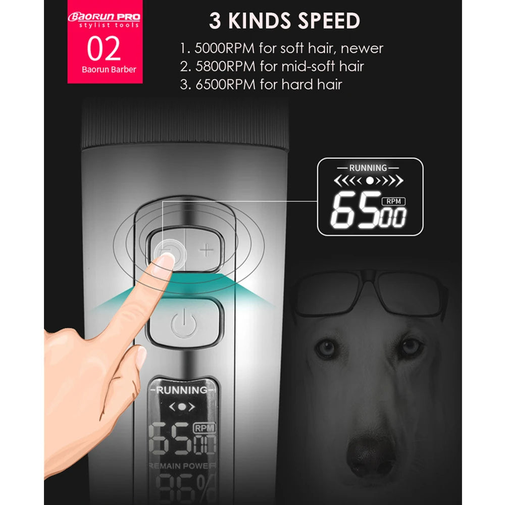 BaoRun P9 Dog Clipper Professional LCD Display Pet Cat Clippers Shaver Electrical Grooming Trimmer Rechargeable Haircut Machine
