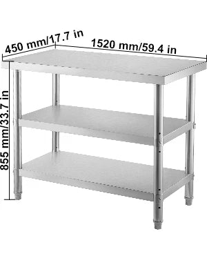 VEVOR Stainless Steel Work Table Storage Shelve Commercial Kitchen Food Prep with Installation for Home Projects Cafeteria Hotel