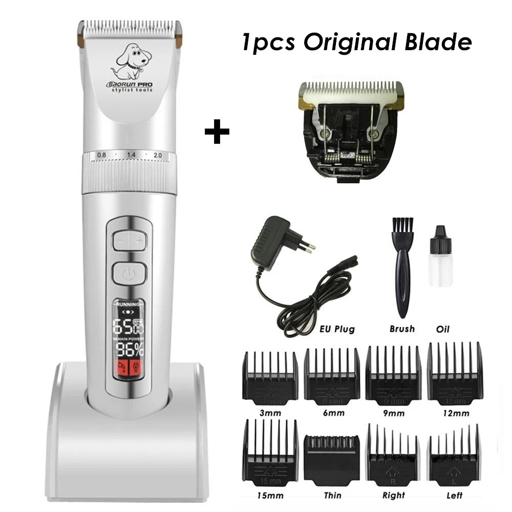 BaoRun P9 Dog Clipper Professional LCD Display Pet Cat Clippers Shaver Electrical Grooming Trimmer Rechargeable Haircut Machine