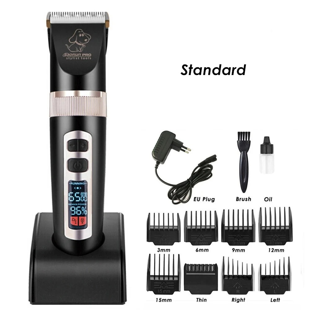 BaoRun P9 Dog Clipper Professional LCD Display Pet Cat Clippers Shaver Electrical Grooming Trimmer Rechargeable Haircut Machine