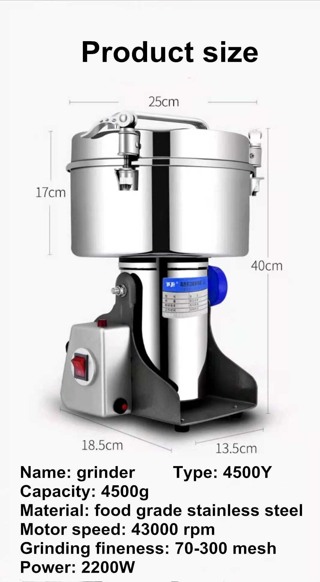 4500G 4500W Coffee Grinder 430 Stainless Steel Commercial Medicine Flour Powder Crusher Powder Crusher High Speed Intelligent