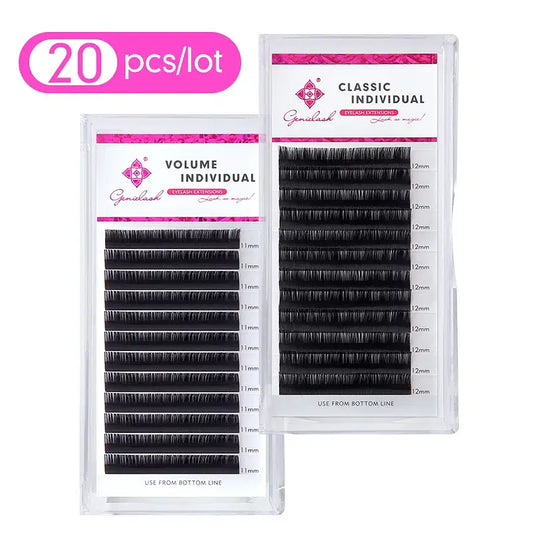 Curl: D, Thickness: 0.10mm, Length: 13mm - Genie 20pcs/lot All Sizes Mink individual lash Extensions hybrid set volume eyelash extensions mega volume individual eyelashes