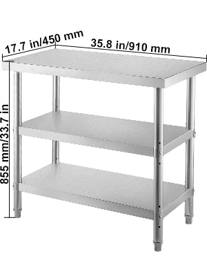 VEVOR Stainless Steel Work Table Storage Shelve Commercial Kitchen Food Prep with Installation for Home Projects Cafeteria Hotel
