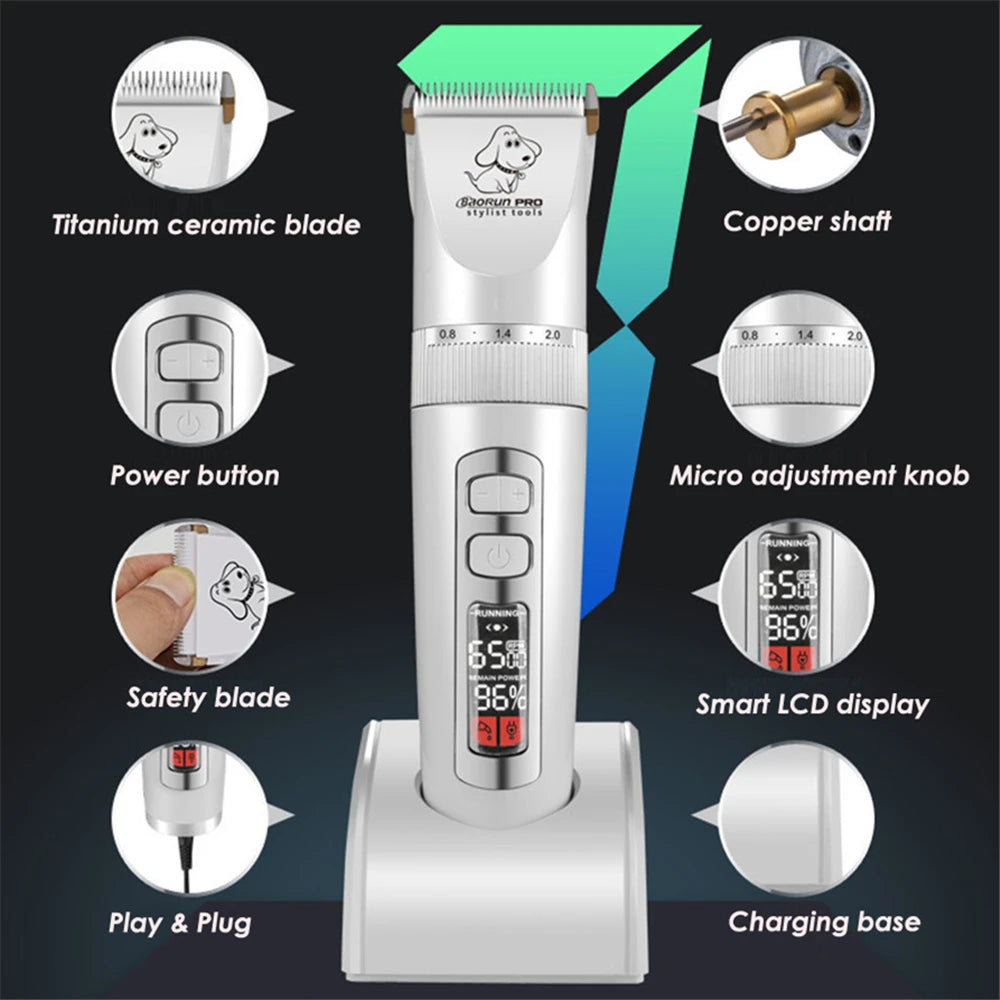 BaoRun P9 Dog Clipper Professional LCD Display Pet Cat Clippers Shaver Electrical Grooming Trimmer Rechargeable Haircut Machine