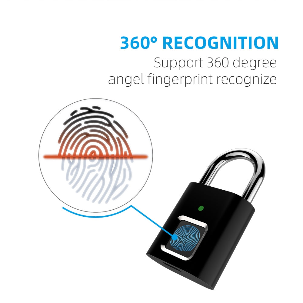 L34 Fingerprint Lock Smart Padlock Thumbprint Door Padlocks Portable Anti-Theft Fingerprint Lock for Bag Drawer Suitcase black
