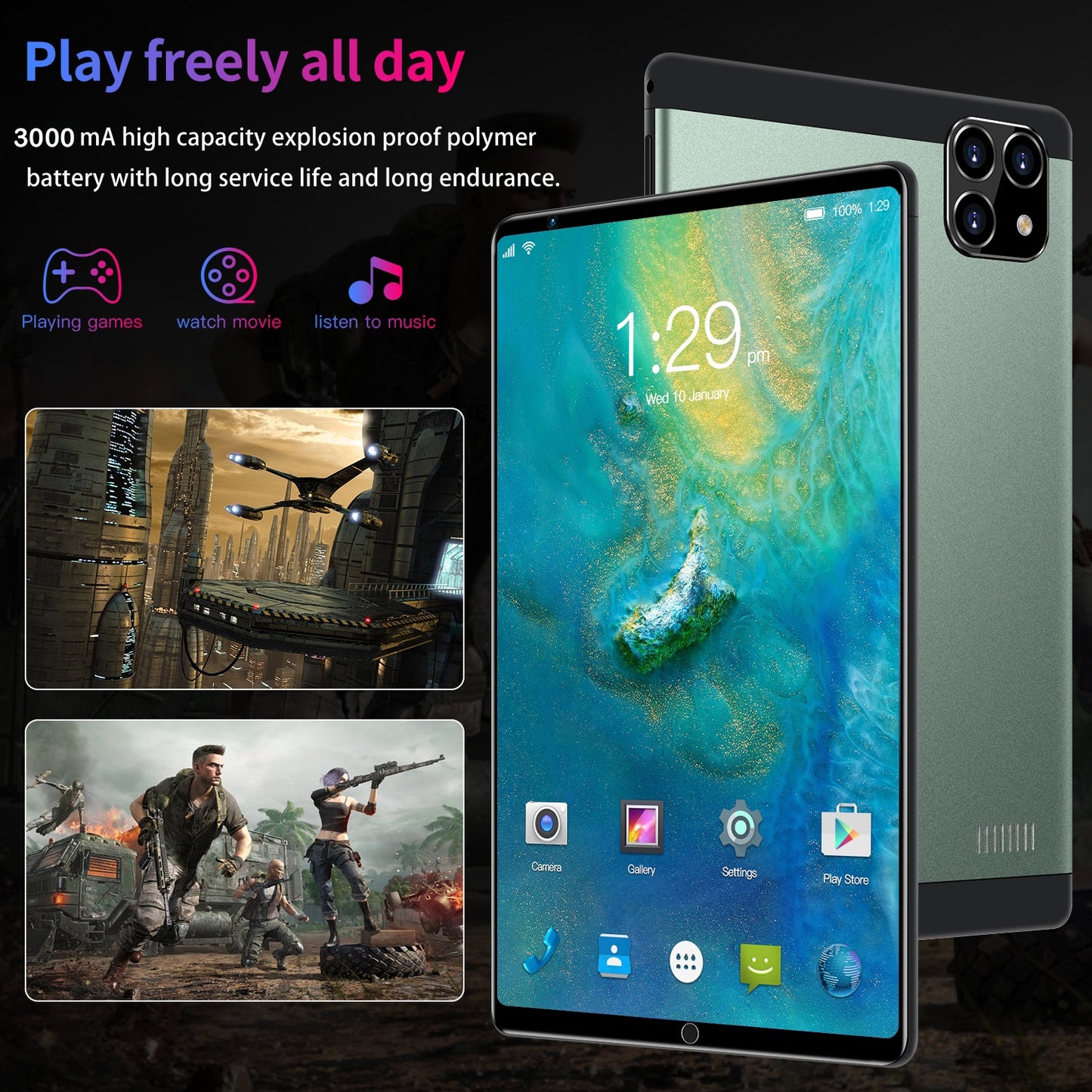 8 inch MTK6592 Octa-core Smart Tablet 1GB RAM 16GB ROM Ips HD Display 3000mAh Ultra-thin Android Tablet Black US plug