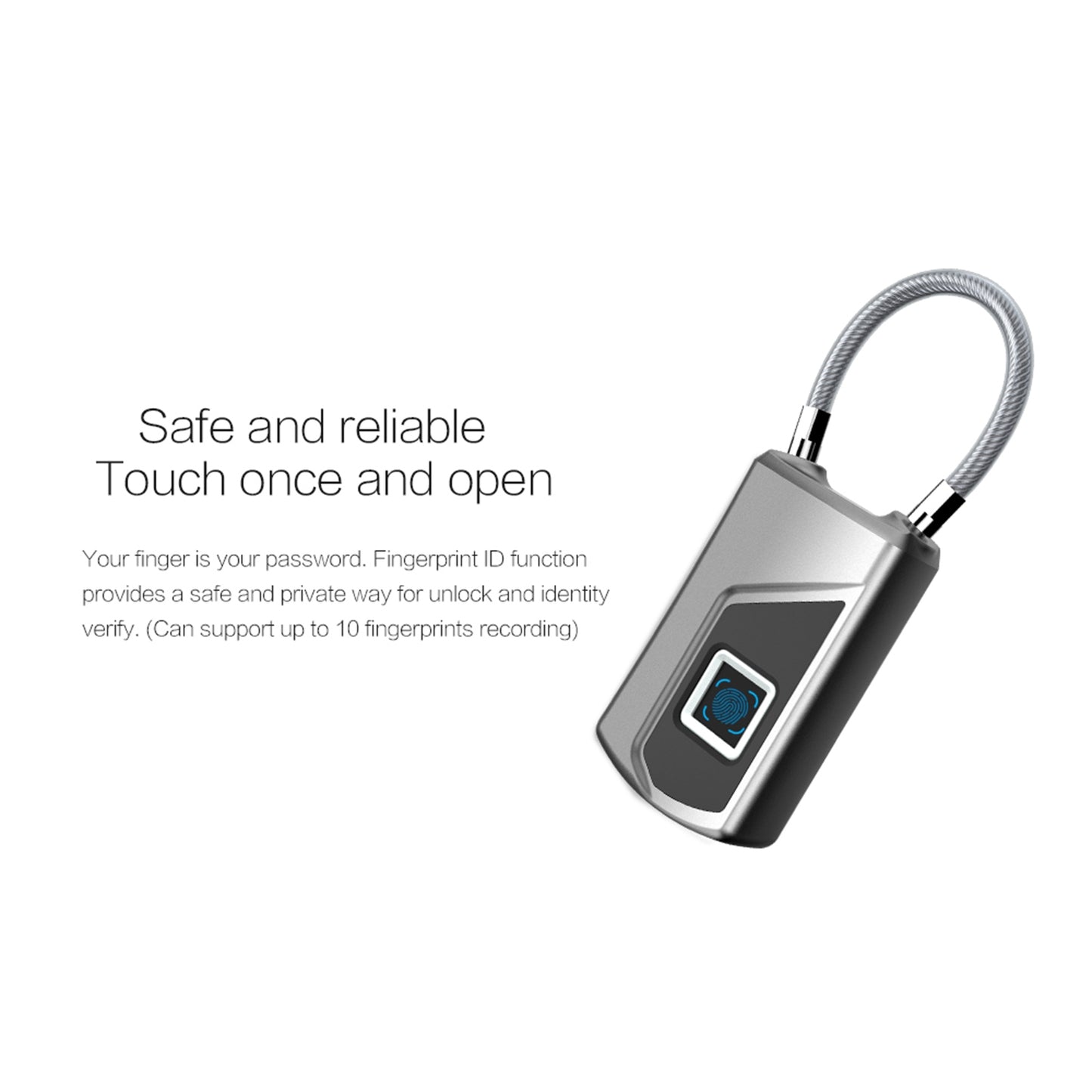 L1 Smart Biometric Fingerprint Lock Usb Rechargeable Anti-theft Security Padlock Waterproof Silver Grey