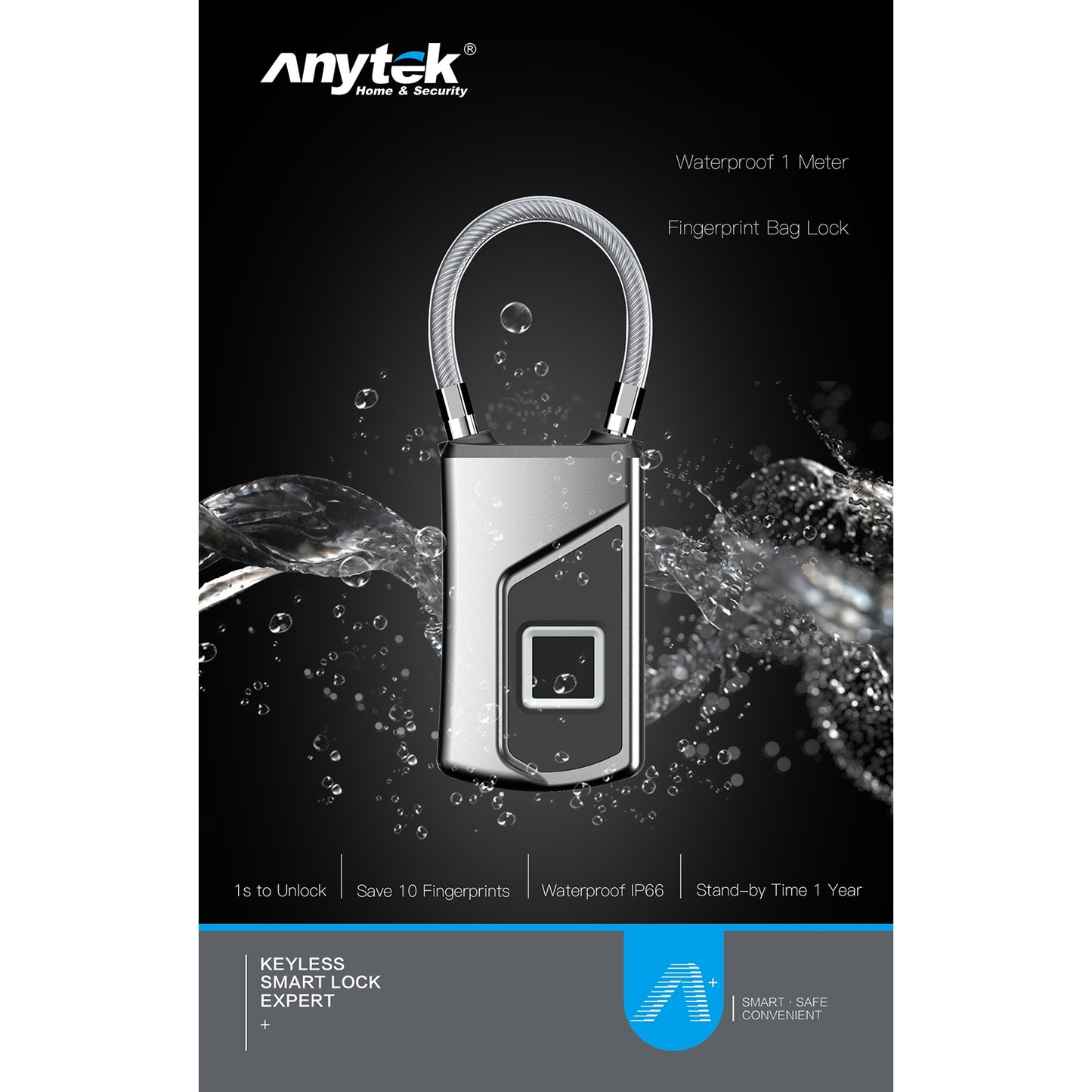 L1 Smart Biometric Fingerprint Lock Usb Rechargeable Anti-theft Security Padlock Waterproof Silver Grey