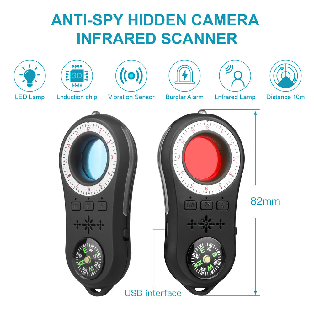 Portable Anti Spy Camera Detector Anti-theft Alarm Surveillance Anti-candid Infrared Scanner Detector S100 Black
