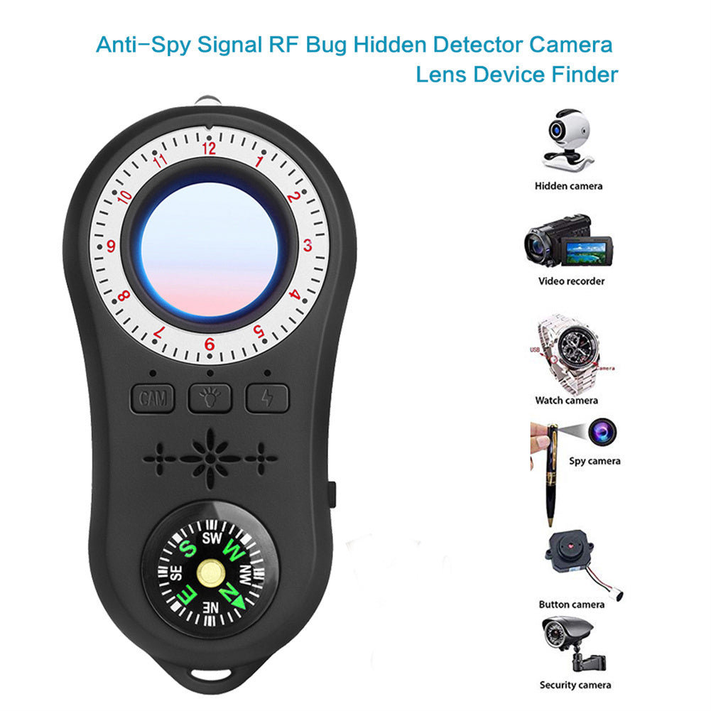 Portable Anti Spy Camera Detector Anti-theft Alarm Surveillance Anti-candid Infrared Scanner Detector S100 Black