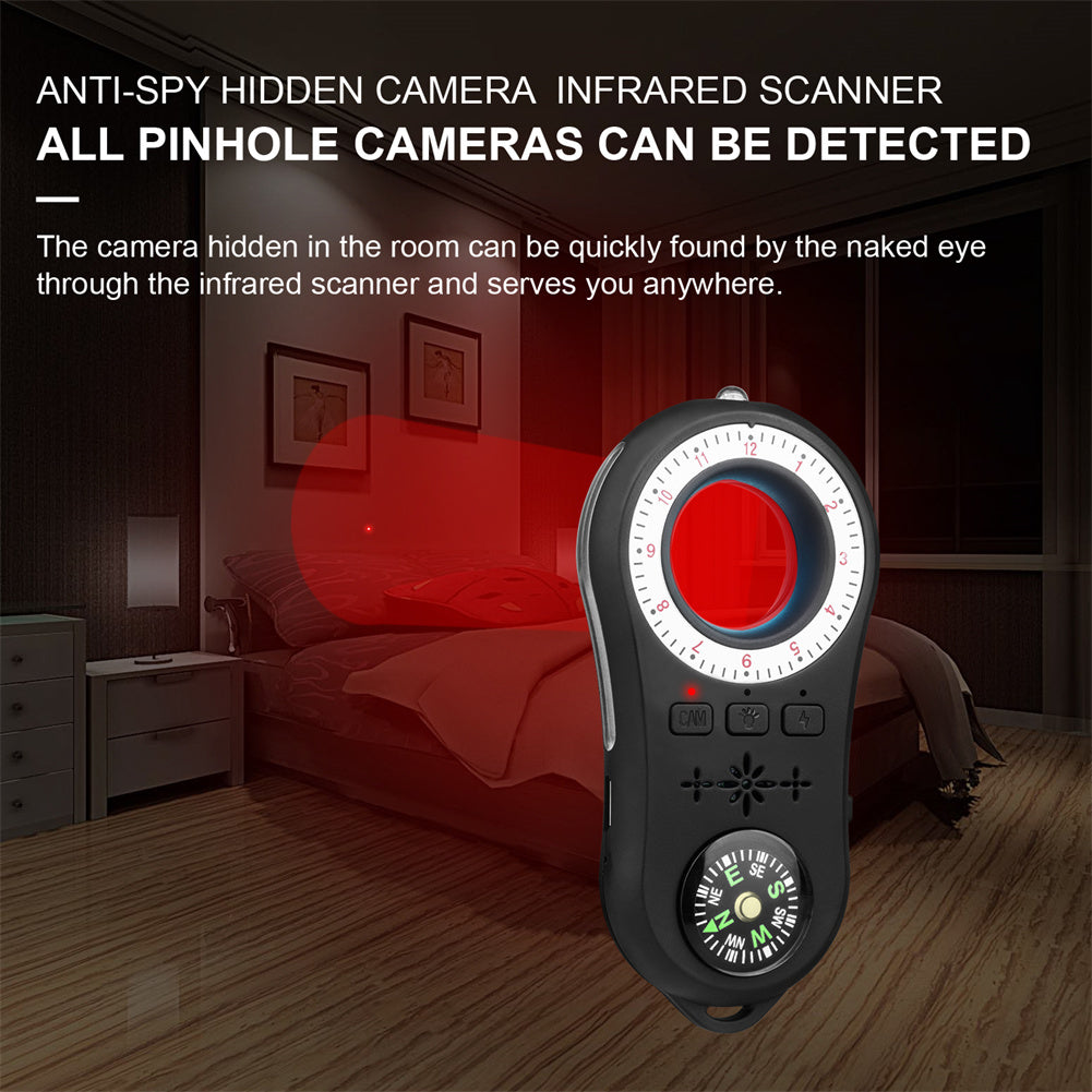 Portable Anti Spy Camera Detector Anti-theft Alarm Surveillance Anti-candid Infrared Scanner Detector S100 Black