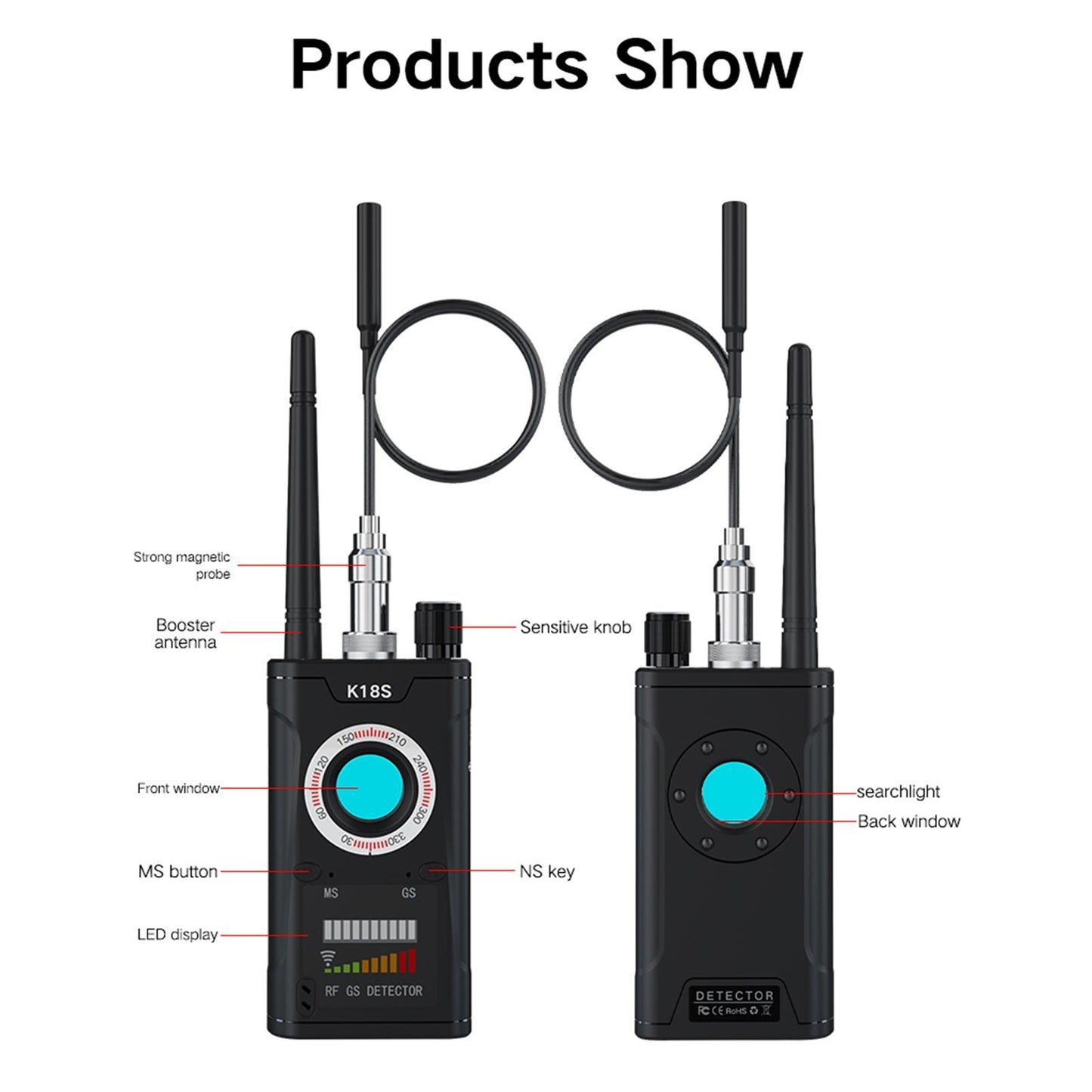 K18s Camera Detector Signal Detection Scanner Infrared Finder GPS Anti-location Detector for Home Office Hotel US Plug