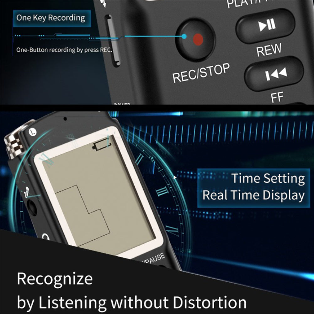 Digital Audio Voice Recorder Usb Professional 96-hour Recording Real Time Display with Wav Mp3 Player 16gb