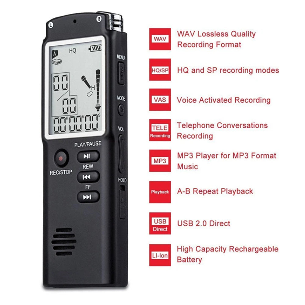 Digital Audio Voice Recorder Usb Professional 96-hour Recording Real Time Display with Wav Mp3 Player 32gb